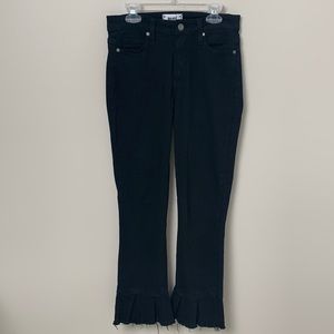 Paige Black Flare Fringed Jeans Pants Women's Size 24